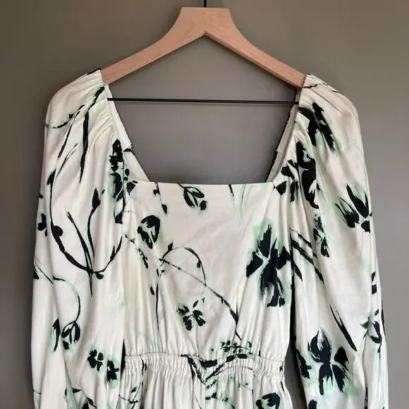 NWT Tanya Taylor‎ Stevie Romper Size Small Floral Linen Square Neck Puff Sleeve